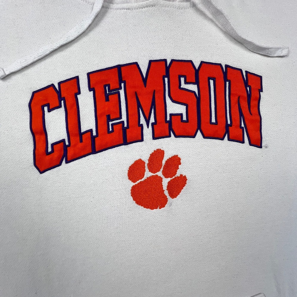 Colosseum Clemson Tigers Hoodie Mens XXL White Orange Spellout Paw Pullover NCAA - Picture 4 of 13